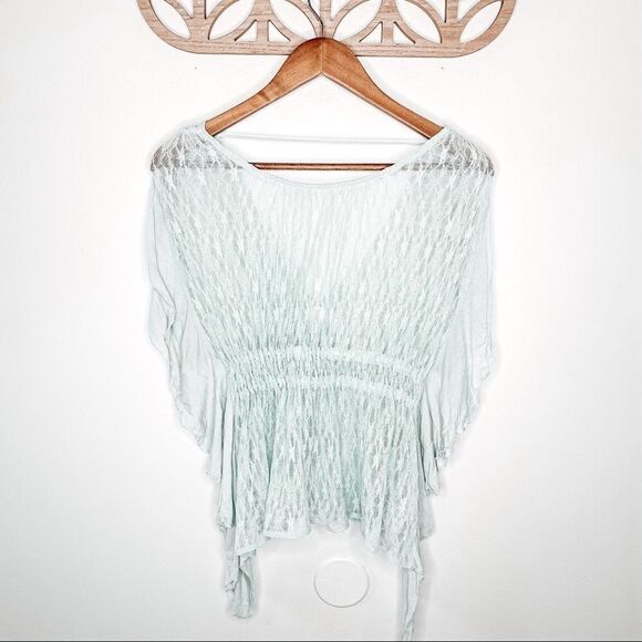 Free People June Green Lace Batwing Top - Picture 3 of 7